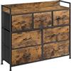 SONGMICS Cassettiera, Credenza, 7 Cassetti in Tessuto con Maniglie, Struttura in Metallo, Design Industriale, Marrone Vintage e Nero Inchiostro LTS137B01