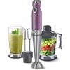 Sencor minipimer immersione SHB 56XX, frullatore 4 in 1, frullatore elettrico con bicchiere da 800ml, tritatutto elettrico, fruste elettriche, potenza da 1200w, 20 velocità (Violet)