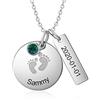 Grand Made Piedi Personalizzati Baby Bar Collana Compleanno Ciondolo Mamma con 1 Catena Birthstone simulata Ciondola 1 Collana con Nome inciso Gioielli da Donna (Argento)