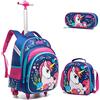 Egchescebo Zaino Trolley Scuola Elementare Crostaceo con Unicorno Bambina Ruote Regoli da Viaggio Carrello Porta per La Bimba Ragazza Seven Media Asilo Bambino Superiori Ragazza Rotelle 16 3pcs Blu