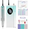 HOMEASY Fresa Elettrica per Unghie Professionale Set Portatile Multifunzione con 16 Testine in Metallo e Ceramica Ricaricabile Display LCD Intelligente per Manicure e Pedicure Blu-Bianco
