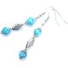 ThurColas Orecchini pendenti donna etnici con perle in pietra naturale giada bianca tinta ematite o turchese ricostituito stile boho chic fatti a mano in Francia (Blu e bianco)