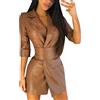 Generisch Mini abito da donna in pelle con cintura, abito da cocktail, elegante da donna, alla moda, cappotto in pelle, a maniche lunghe, con scollo a V, giacca invernale Pu Sexy Bodycon abiti casual stretti
