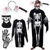Leonshco Costume di Halloween per bambini, costume da scheletro, unisex, con guanti e copricapo, per Carnevale, Day of the Dead, feste a tema & Trick-or Traating (120 cm)