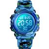 Dayllon Orologio digitale per bambini Sport all'aperto 50 m impermeabile Orologio elettronico Allarme 12/24 h Cronometro Calendario Ragazzo Ragazza Orologio analogico,Camo Blu X