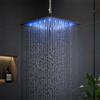 JunSheng Soffione Doccia a LED da 16 Pollici Soffione Doccia a Pioggia Quadrato Nero Opaco Ugelli in Silicone Facili da Pulire Rubinetto Fisso per Doccia