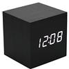 Lancoon Sveglia In Legno - Orologio Digitale Mini Cube A Led Con Display Ora/Data/Temperatura, 3 Livelli Di Luminosità E Controllo Vocale Ideale Per I Viaggi In Ufficio - AC10Black_White