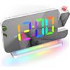 ThreeH Sveglia Proiezione LED RGB Colorful Clock con Superficie a Specchio Display Auto Dimming Voleme Regolabile Doppia porta di Ricarica USB Luce Notturna Bianco