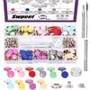 Swpeet Sweet Set di 100 bottoni a pressione in metallo, 1,25 cm, 10 colori, 4 strumenti di fissaggio, kit per abbigliamento, pelle, giacca, jeans, borse, bracciali