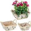 Relaxdays Set da 3 Vasi per Fiori, Fioriere Quadrate in Legno con Manici e Rivestimento Indoor 3 Misure, Bianco Naturale