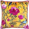 Paoletti Chinoiserie Federa per Cuscino - Stampa Floreale con Uccelli, 100% Poliestere, Tessuto Lavabile in Lavatrice (Giallo Oro - 50 x 50 cm)