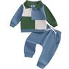 Vioyavo 2 Pezzi Completo a Manica Lunga Bambino Elegante Set di Top Felpe Patchwork Maniche Lunghe + Pantaloni Ragazzo (Blu, 6-12 Months)