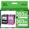 HALLOLUX 303XL Nero e Colore Cartucce d'inchiostro Rigenerato per HP 303 XL 303XL per Envy Photo 6230 6220 6232 6234 7130 7134 7830 per Tango X (2-Pack)