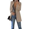 OMZIN Donne Casual Manica Lunga Risvolto Solido Colore Allentato Tasca Blazer Giallo S