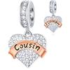 GLOWDAS Cugino Charms Dangle si adatta Pandora Braccialetto Braccialetto, 925 Sterling Silver ti amo Cousin Beads, Pave CZ Cuore Pendente con Rose Gold Banner, regali di buon compleanno per la ragazza/ragazzo