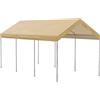 Outsunny Tendone da Giardino ad Altezza Regolabile in Acciaio e PE per Auto Piccole e Medie con Picchetti e Funi Incluse, 600x295x265-310 cm, Beige