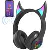 Jubepk Cuffie over-ear wireless | Cuffie wireless over-ear | Cuffie da gamer con orecchie di gatto diavolo 19,5 x 18 cm cuffie wireless con luci e orecchie da diavolo per giocatori