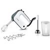 Bosch Styline MFQ49700 - Agitatore manuale a 5 livelli, 2 ganci per frusta e impastare, cavo a spirale, in acciaio inox, 850 W, bianco/argento scuro