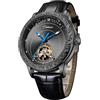 FORSINING Orologio automatico da uomo, casual, meccanico a carica manuale, cinturino in pelle, tourbillon, quadrante grande, luminoso, alla moda, Nero