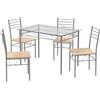 GIANTEX Tavolo da pranzo in vetro temperato con 4 sedie, set da pranzo, ampio piano e seduta grande con venature di legno delicate, poco ingombrante, per cucina, soggiorno
