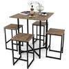 COSTWAY Set 5 Pezzi Mobili da Pranzo, 1 Tavolo da Cucina e 4 Sgabelli, Set di Tavoli da Bar Quadrati Salvaspazio per Piccoli Spazi, Appartamenti, Sedia Portata 150kg, Grigio (stile 2)