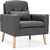 COSTWAY Poltroncina con Cuscino Lombare, Poltrona Moderna con Gambe in Legno, Schienale Comodo, Ideale per Camera, Soggiorno e Ufficio, 73 x 77 x 85 cm