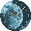 VIKMARI Orologio da parete rotondo in vetro con motivo terra da 30,5 cm, silenzioso, senza ticchettio, movimento spazzata, verde scuro, decorazione per cucina, soggiorno, camera da letto, bagno,