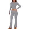 JokeLomple Set da Salotto in Cotone, Skims da Donna, vestibilità Slim, in Due Pezzi, Completo da Jogging, Top Corto a Maniche Lunghe e Pantaloni da Yoga Ripiegabili, Set di Tute da Salotto da Donna 3