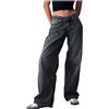 Generico Jeans Baggy Donna Y2k Pantaloni Dona Larghi Vita Alta Pantalone Vintage Harajuku Jeans da Donna a Gamba Larga Denim Casuale Hiphop Ragazza Teenager Streetwear
