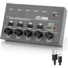 OFFCUP Mixer Audio, 4 Canali Mini Mixer Audio, Audio Mixer Portatile 4in1out, Stereo Mixer Basso Rumore per Microfoni Chitarre Bassi Tastiere e Mixer di Palco -Grigio