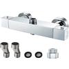 ROWINNAO Rubinetto per doccia con termostato, termostato, in ottone, miscelatore doccia con 2 prese, superiore 3/4 BSP (26,4 mm) + inferiore 1/2BSP (21 mm), rubinetto angolare con pulsante di
