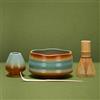 DiDiBirDi Set da tè Matcha in ceramica, set da 4 ciotole giapponesi per matcha, frusta, cucchiaio, supporto per frusta (blu)