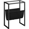 HOOBRO Tavolino, Tavolino in Vetro Temperato con Tasca in Tessuto per Riviste, Tavolino da Caffè Decorativo, Adatto per Comodino per Piccoli Spazi, Camera da Letto, Soggiorno, Nero EBK66BZ01
