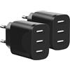 Yerewker 2 Pezzi Caricatore USB, Adattatore di Caricabatterie USB a 3 porte per iPhone 17 16 15 14 13 12 11 Pro Max SE XS XR 8 Plus SE (Nero)