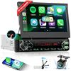 Podofo DAB+ Autoradio 1 DIN Bluetooth con CarPlay & Android Auto Wireless, con Motorizzato schermo a scomparsa 7 pollici Touchscreen, Mirror Link FM USB Type-C AUX Microfono Telecamera di backup