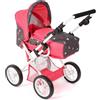 Bayer Chic 2000 - Passeggino per bambole Leni, passeggino combinato 2 in 1 con borsa per il trasporto estraibile, passeggino per bambole fino a 46 cm di dimensione, corallo farfalla, 64 x 37 x 68 cm