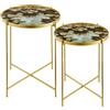 Baroni Home Set 2 Tavolini da Salotto, Tavolini Bassi Effetto Marmo, Coppia di Tavolini da Caffè con Struttura in Metallo Dorato, Verde e Ghiaccio