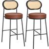 VASAGLE Set da 2 Sgabelli Cucina, Sgabelli da Bar, Sedie Cucina con Schienale Curvo, Rattan PE Stile Boho, 48,2 x 45,7 x 104,7 cm, Marrone Caramello LBC097K01
