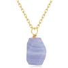 COAI Collana Pietre Dure Donna, Collana da Donna in Acciaio Inox Placcato Oro 18K con Ciondolo di Pietra Grezza Agata Azzurra