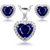 Crystalline Azuria Donna 18ct Placcato Oro Bianco Cuori Parure con Zaffiro simulato Blu Cristalli di Zirconi Collana con Ciondolo 45 cm Orecchini a Lobo