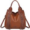 QUEEN HELENA Borsa Grande a Spalla con Frange con Tracolla Rimovibile Casual Donna M9016 (Marrone)