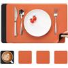 Myir JUN Tovagliette e Sottobicchieri, Tovagliette in Pelle e Sottobicchieri Set Tovagliette Americana Plastica Lavabili Tovagliette Impermeabile Tovagliette (Nero Arancione, Set di 4)