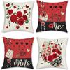 Bonhause Federe per Cuscini San Valentino 45 x 45 cm Copricuscini Decorativi Rosa Rossa Cuore d'amore Federa per Cuscino Divano Letto Casa Decorazione Set di 4