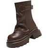 OBiQuzz Stivaletti da donna con tacco altissimo e plateau, in similpelle, con gambo corto, stile gotico, in pelle, da equitazione, da donna, marrone, 40
