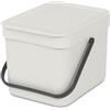 Brabantia - Pattumiera Sort & Go 6L - Piccola Cestino per la Raccolta Differenziata - Coperchio Aperto - Maniglia per il Trasporto - al Piano di Lavoro o Sotto la Cucina - Light Grey - 20 x 25 x 18 cm