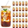 YiYa 550Ml Bicchiere Con Coperchio E Cannuccia Bicchieri con Coperchi in Bambù e Cannuccia in Vetro Tazza di Vetro Iniziale Regali Personalizzati Per Sorelle Maschili Femminili, Zie e Amici (L)