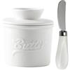 Aurobest Coccio Burro con Coperchio, Coltello Burro, Contenitore Burro Ceramica Bianca Rotonda, Burriera Francese per Burro Fresco Spalmabile, Portaburro Cucina Porcellana con Linea Acqua Raffreddato(Bianco)