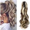 Cybelleza Coda Capelli Extension Coda di Cavallo Estensioni per Capelli Ricci Mossi Ondulati Lunghi Sintetici Ponytail Claw Posticci Parruchino Donna,Marrone Castagna&Bleach Blonde
