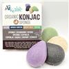LES PAPOTEUSES Spugne per il viso di Konjac organiche associate a tè verde, carbone attivo, lavanda e gusci di noce | Set di 4 spugne a forma di gocce | Spugna doccia vegetale detergente naturale
