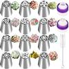 PEAKTOP 12PCS Decorazione Torte Russi Set, Ugelli di Glassa a Forma di Fiori in Acciaio Inox, Punte per Tubazioni Russe Grandi, Beccucci Russi Fiori Professionali per Pasticceria, Cupcake
